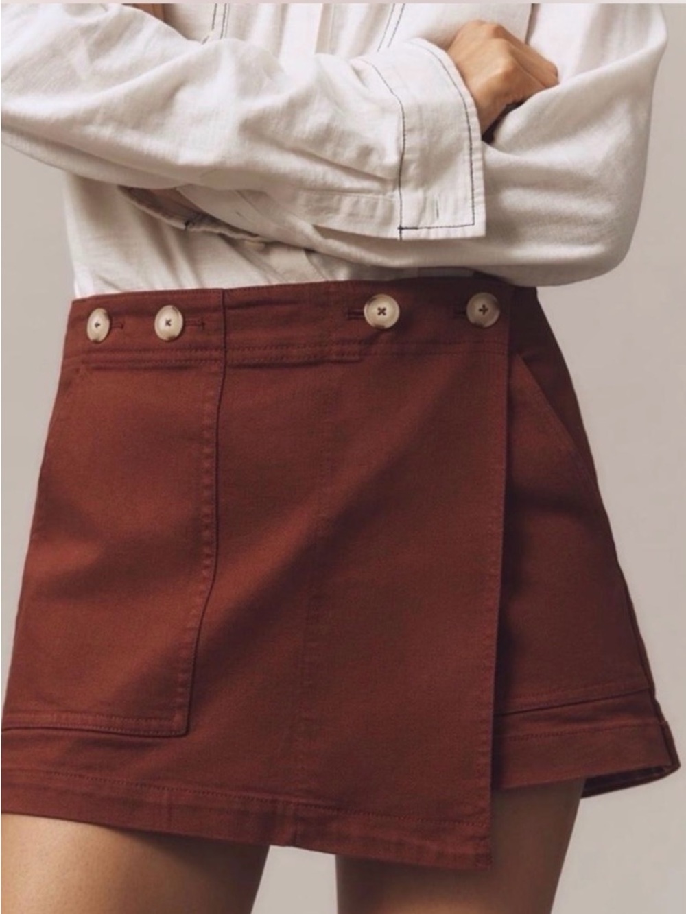 Pilcro Rust Wrap Skort with Button Waist